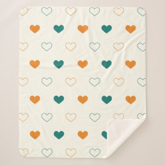 Lovely hearts / green orange cream sherpa blanket