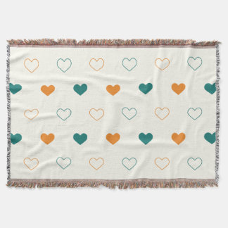Lovely hearts / green orange cream throw blanket