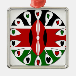 Lovely Hearts Kenya: Flag Art Motif Metal Ornament