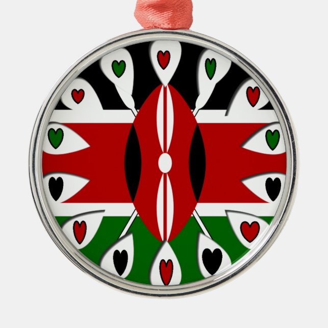 Lovely Hearts Kenya: Flag Art Motif Metal Ornament (Front)