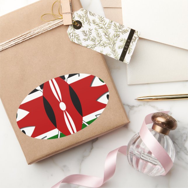 Lovely Hearts Kenya: Flag Art Motif Oval Sticker (Gifting)
