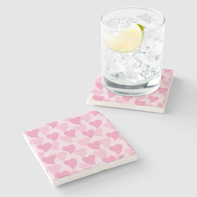 Lovely Hearts Seamless Pattern Stone Coaster (Side)