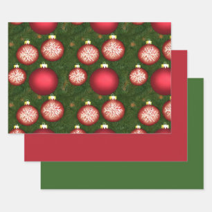 Lovely Holiday Ornament Pattern w/ Matching Solids Wrapping Paper Sheet