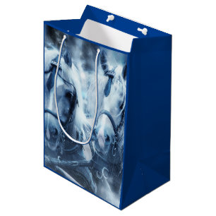 LOvely Horse Team Winter Driving Photo Christmas Medium Gift Bag
