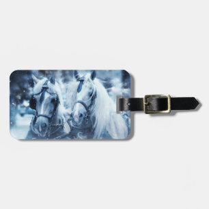 Lovely Horse Team Winter Driving Photo Horizontal Luggage Tag