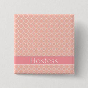 Lovely Hostess Pink and White 2 Inch Square Button