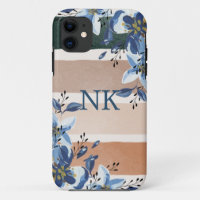 Lovely initials Watercolor floral and stripes