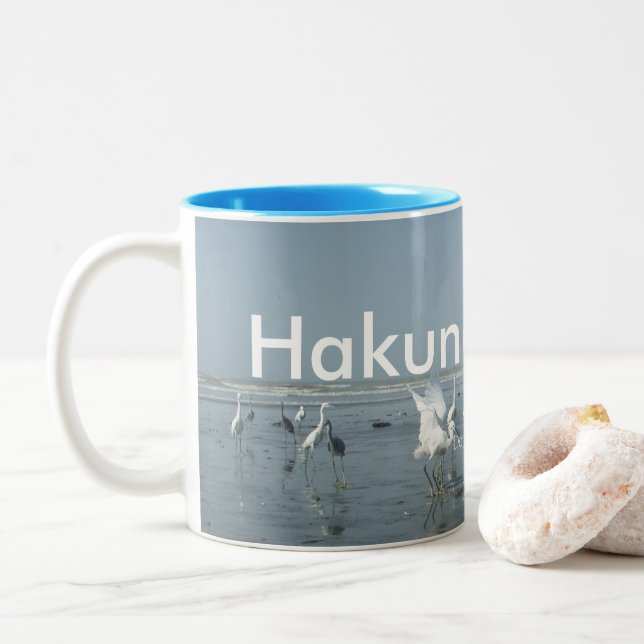 Lovely Inspired Hakuna Matata Flying Birds design Two-Tone Coffee Mug (With Donut)
