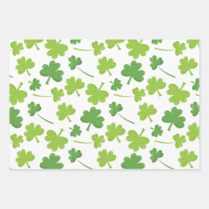 Lovely Irish Clovers Green and White Wrapping Paper Sheet