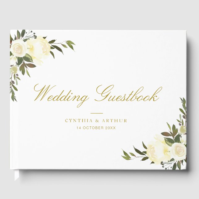 lovely ivory floral wedding guestbook (Front)