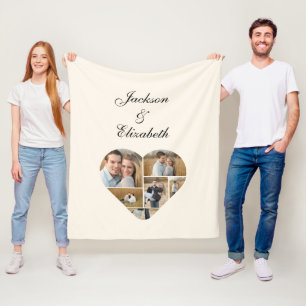 Lovely Ivory Heart Photo Collage Personalized  Fleece Blanket