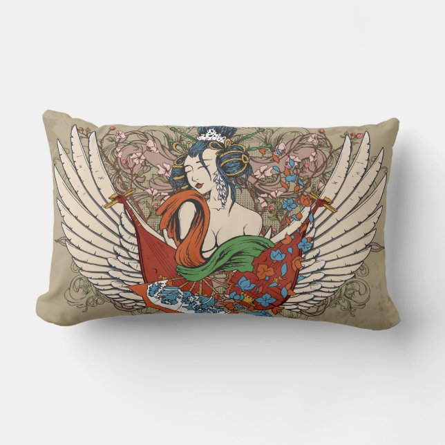lovely japanese geisha girl angel vector art lumbar pillow (Front)
