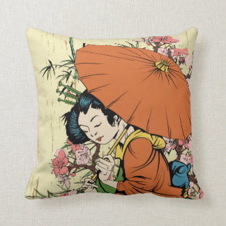 lovely japanese geisha vector art throw pillow