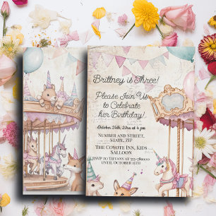 Lovely Journal Page w Animals 3rd Birthday Party Invitation
