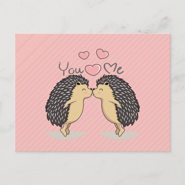 Lovely Kissing Hedgehogs Postcard (Front)