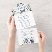 Lovely Kitten Flowers Blue It's a Boy Baby Shower