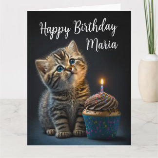 Lovely Kitten Wishing Happy Birthday, Customizable Card