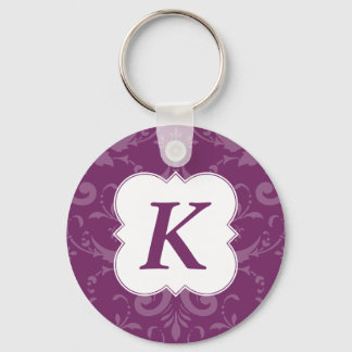 Lovely Labels Purple Damask Custom Initial Keychain