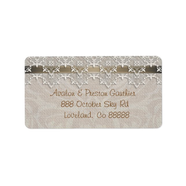 Lovely Lace & Burlap Chic Étiquette de adresse (Devant)