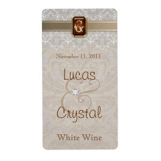 Lovely Lace & Burlap Chic Wedding Wine Label Shipping Label