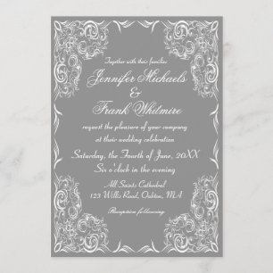 Lovely Lace Frame Grey Wedding Invitation