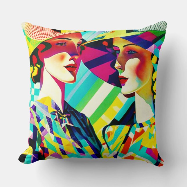 Lovely Ladies Retro Design Throw Pillow (Front)