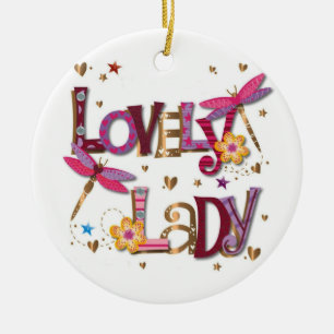 LOVELY LADY/MERRY CHRISTMAS ON OTHER SIDE      CERAMIC ORNAMENT