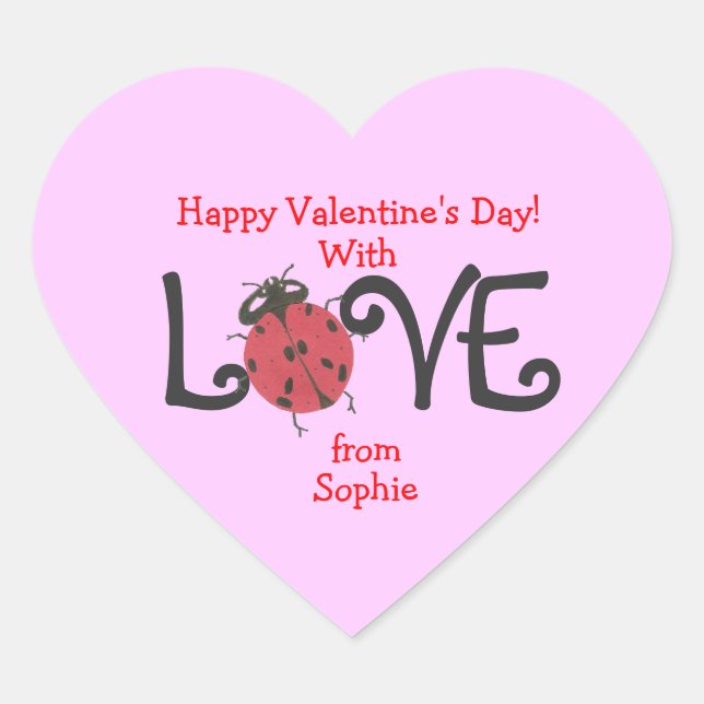 Lovely ladybug personalized valentine sticker (Front)