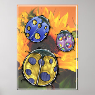 Lovely Ladybugs on a Sunflower Poster