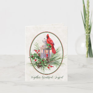 Lovely lantern with holly and cardinal Christmas Holiday Card