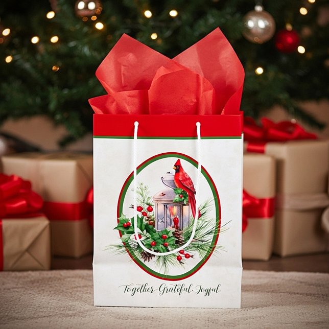 Lovely lantern with holly and cardinal Christmas  Medium Gift Bag (Creator Uploaded)