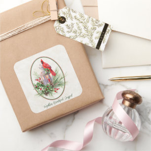 Lovely lantern with holly and cardinal Christmas  Square Sticker