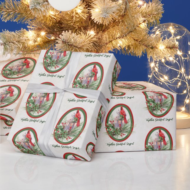 Lovely lantern with holly and cardinal Christmas  Wrapping Paper (Holidays)