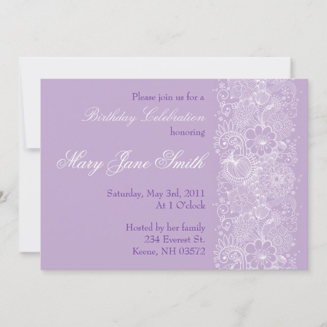 Lovely Lavender Birthday Invitation (Front)