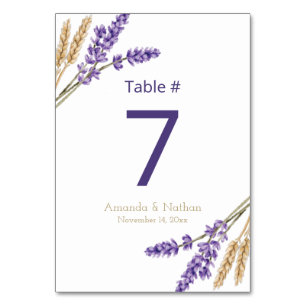 Lovely Lavender & Wheat Wedding Table Number