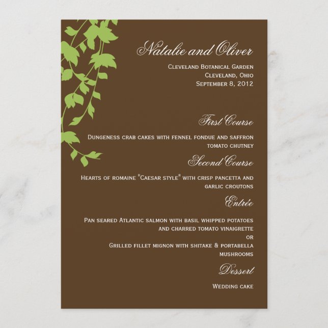 Lovely Leaves Wedding Menu Card - Brown (Front)