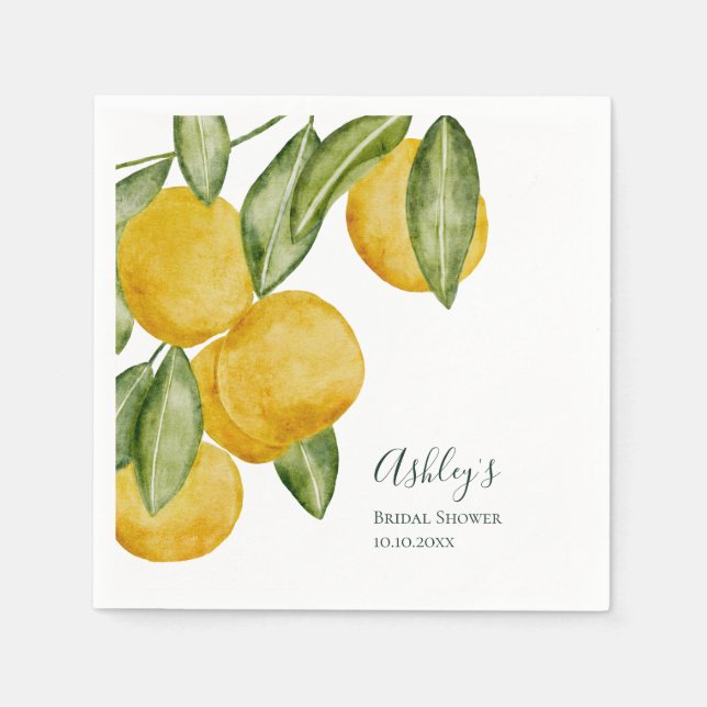Lovely Lemon Watercolor Bridal Shower Personalized Napkin (Front)