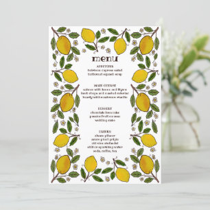 Lovely Lemon Watercolor Frame Rustic Modern CUSTOM Menu