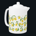 Lovely Lemon Yellow Green Teapot<br><div class="desc">Lovely lemon hand drawn illustration featuring yellow lemons, green leaves, painted textures and polka dots.</div>
