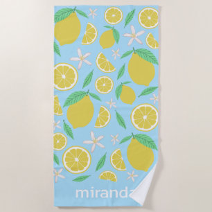 Lovely Lemons Fruity Fun CUSTOM NAME Beach Towel