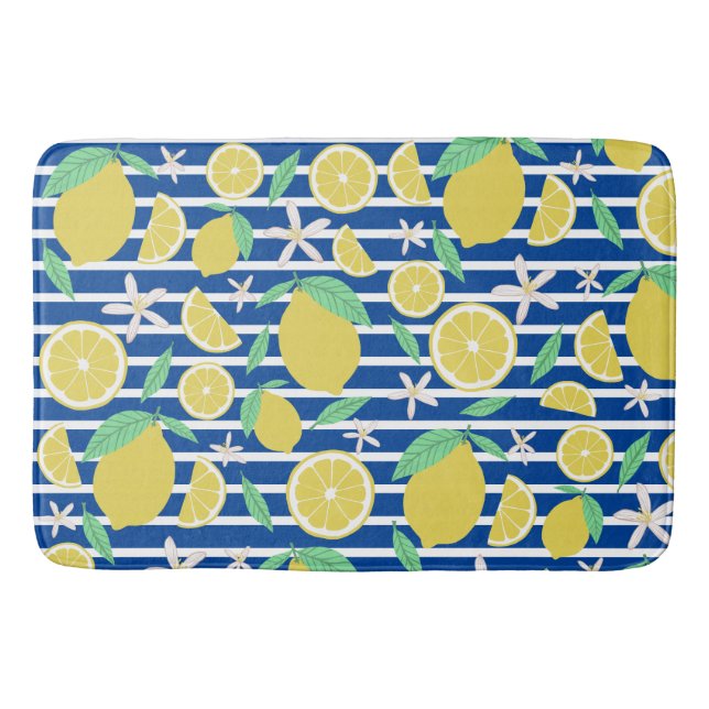 Lovely Lemons Striped Fresh Citrus Fruit Bath Mat (Front)