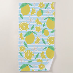 Lovely Lemons Striped Fresh Citrus Fruit Beach Towel