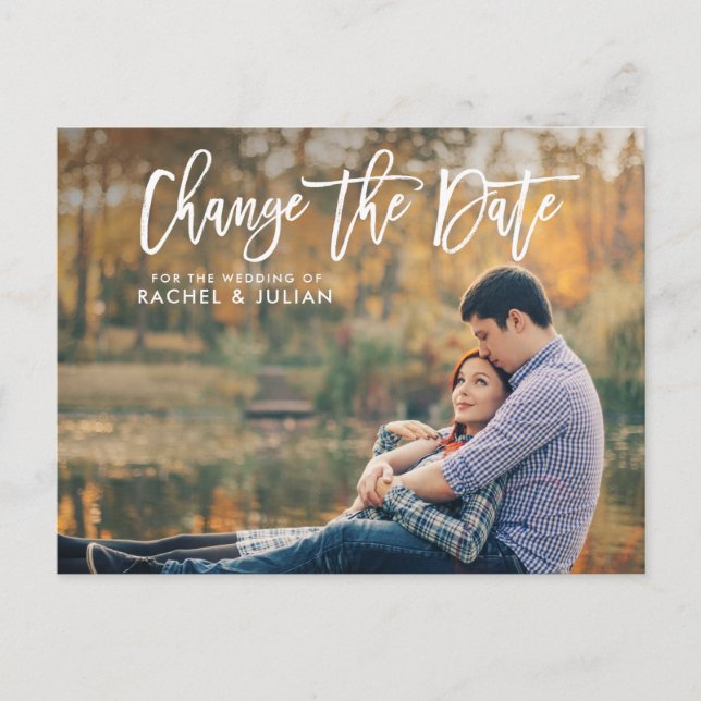 Lovely lettering romantic photo change the date postcard (Front)