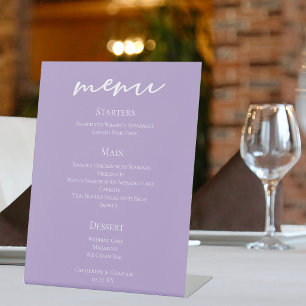 Lovely Lilac Purple Wedding Dinner Menu Pedestal Sign