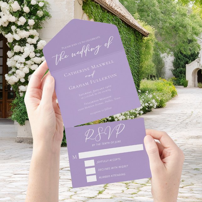 Lovely Lilac Purple White Typography Wedding All In One Invitation (Creator Uploaded)