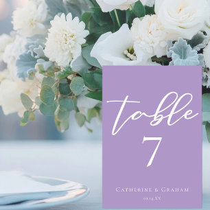Lovely Lilac Purple White Typography Wedding Table Number