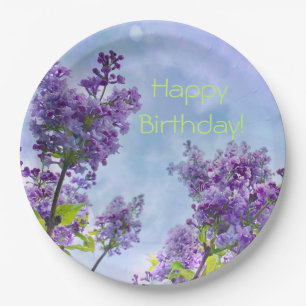 Lovely Lilacs Happy Birthday Paper Plate