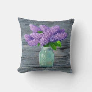 Lovely Lilacs In Rustic Mason Jar Throw Pillow