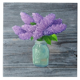 Lovely Lilacs  In Rustic Mason Jar Tile