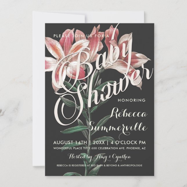 Lovely Lily Botanical Baby Shower Invitations (Front)